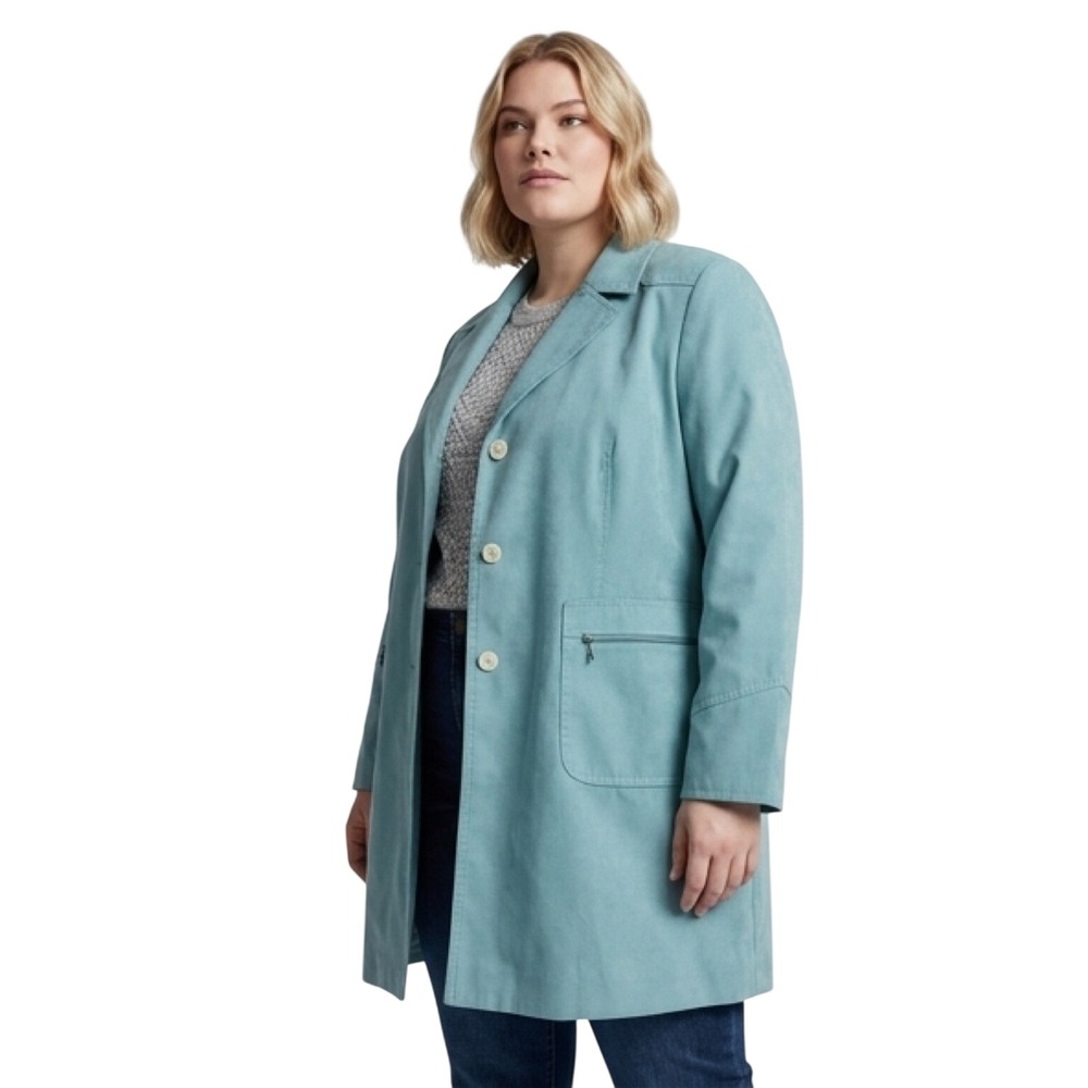 Concept UK Light Blue Teal Faux Suede Car Coat Jacket Women Size 12 Large